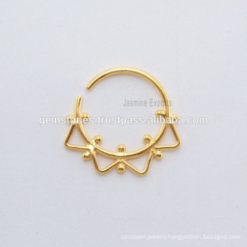 Gold Plated Indian Septum Piercing Nose Ring, Handmade Suppliers Septum Designer Silver Nose Jewelry